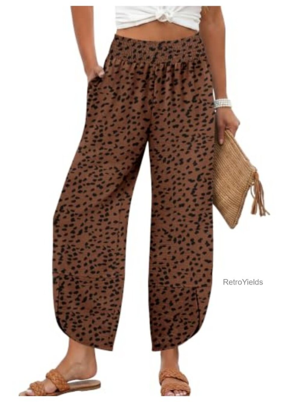 Lepunuo Womens Wide Leg Palazzo Pants High Waisted Cropped Trousers with Pockets